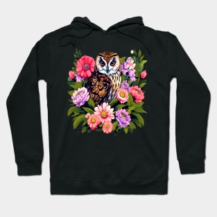 A Cute Short Eared Owl Surrounded by Bold Vibrant Spring Flowers Hoodie